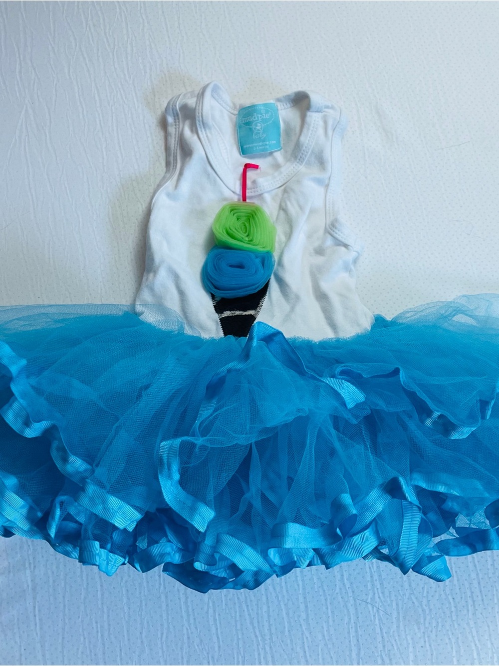 Mud Pie Blue Tulle Tutu Dress with Ice Cream Applique